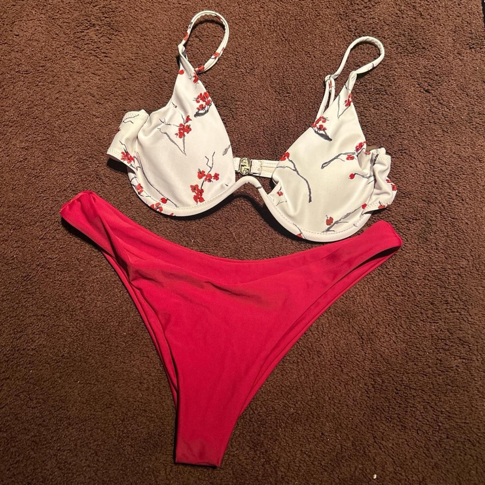 SHEIN Red and White Floral Bikini Set